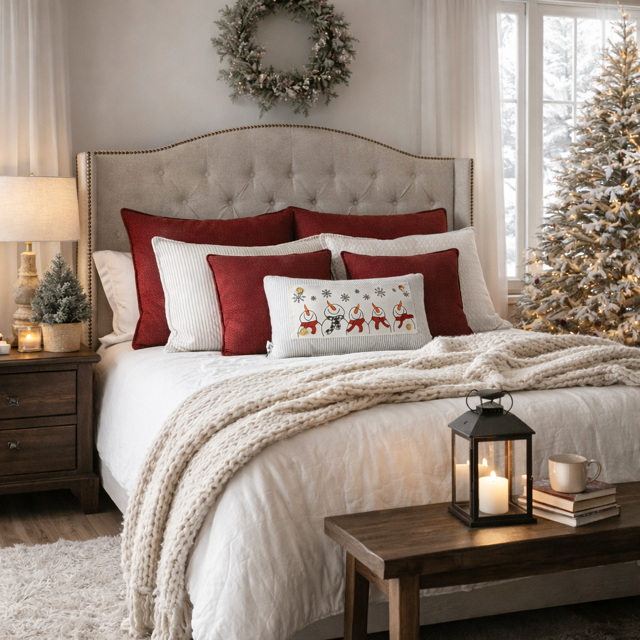 NEW! Custom WINTER 26 Wedding Gift Bundle:  GRAY TICKING STRIPE pillow + custom last name, SNOWMAN SCARVES, XOXO, PASTEL EGGS, CUSTOM PANEL