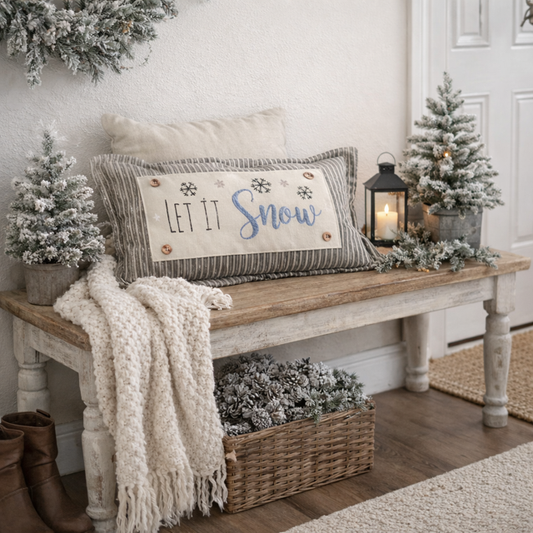 PANEL ONLY: 
RECTANGLE Glitter Seasonal Panel: Winter Blue Ice Sparkle Twinkle Bling Glitz Confetti Christmas; LET IT SNOW