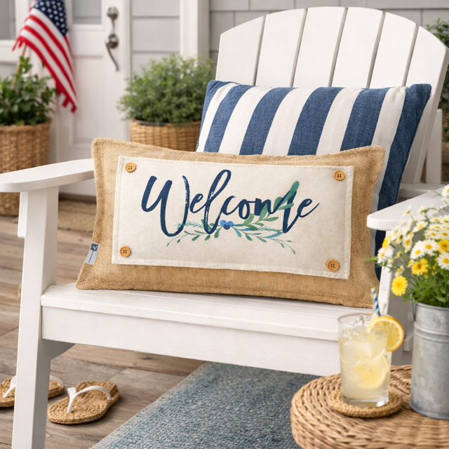NEW! RECTANGLE SUMMER/FALL BUNDLE:  3 seasons + CHARCOAL REC. pillow:  LIFE IS SWEET, BARN QUILT, NEW WELCOME