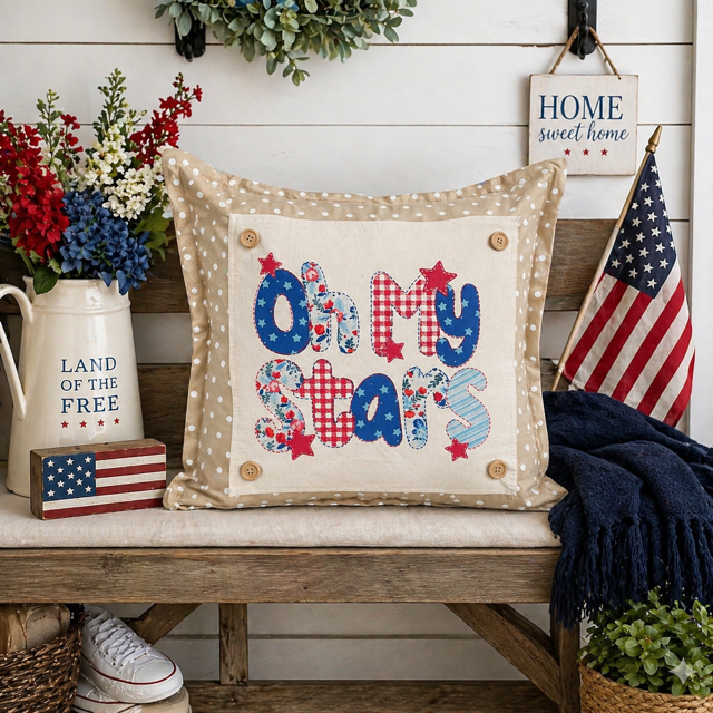 PANEL ONLY: SQUARE Summer Fall Spring Patriotic Military Veteran God Bless USA July 4th Sept 11 Remembrance Independence American Farmhouse OH MY STARS