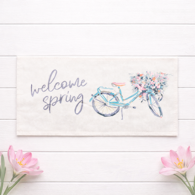 PANEL ONLY: RECTANGLE for throw pillow Flowers Tulips Vintage Old Floral SPRING BIKE