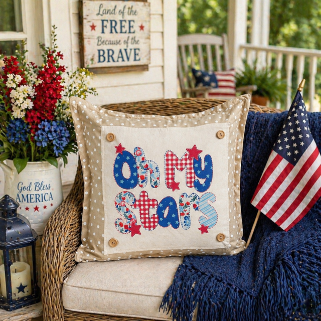 PANEL ONLY: SQUARE Summer Fall Spring Patriotic Military Veteran God Bless USA July 4th Sept 11 Remembrance Independence American Farmhouse OH MY STARS