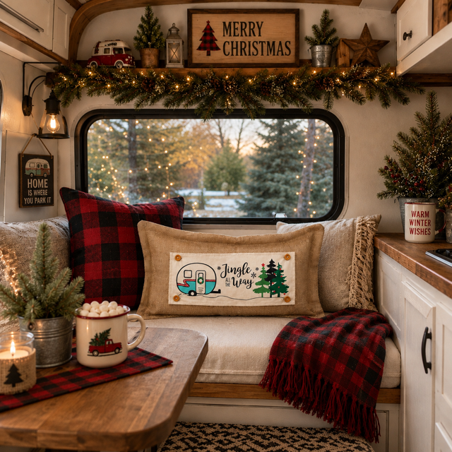 PANEL ONLY:  RECTANGLE Holiday Panel: Vintage, Winter, Jingle All The Way, Caravans, Wreath, Home Sweet Home, Home For The Holidays; CHRISTMAS CAMPER