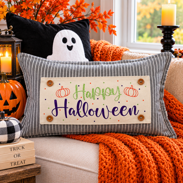 GLITTER PANEL ONLY: RECTANGLE Fall Autumn, pumpkin; GLITTER REC. HAPPY HALLOWEEN