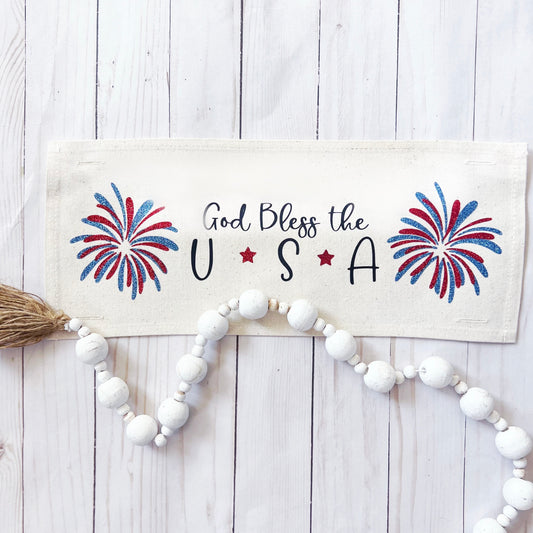 Glitter Holiday Panel: Summer BBQ American America Flag Old Glory Sparkly Fireworks GOD BLESS USA