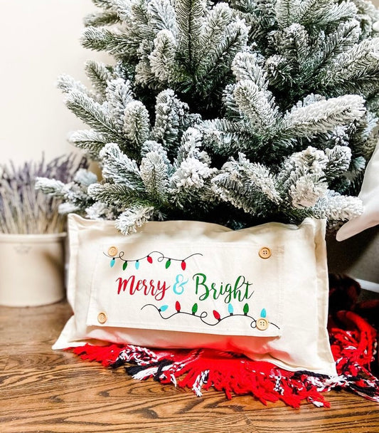 PANEL ONLY RECTANGLE:  Holiday Panel: Winter, Christmas Lights, String of Lights, Farmhouse, Red, Green, Blue ; MERRY & BRIGHT