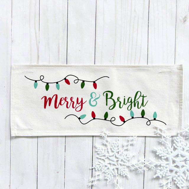 Holiday Panel: Winter, Christmas Lights, String of Lights, Farmhouse, Red, Green, Blue ; MERRY & BRIGHT