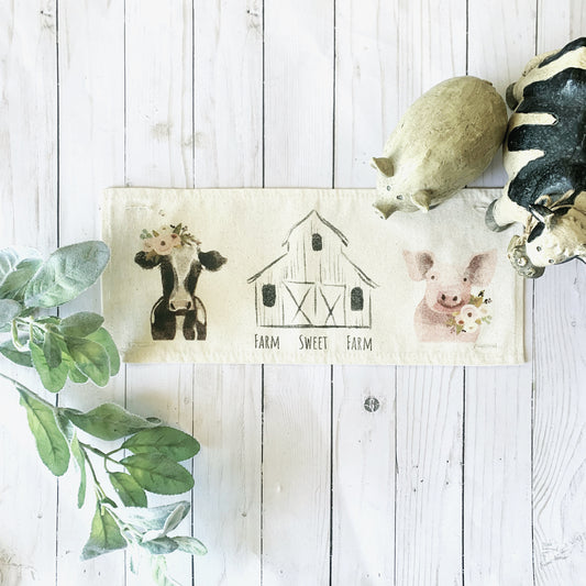 Neutral Panel: Spring, Summer; Vintage Old Barn Water Color Art Farm Sweet Farm Animals Cow Pig Ranch